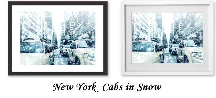 New York Cabs In Snow Framed Print